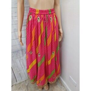 Lehenga Indian Pakistani Wedding Maxi Skirt Womens Pink Gold Polkodot XS